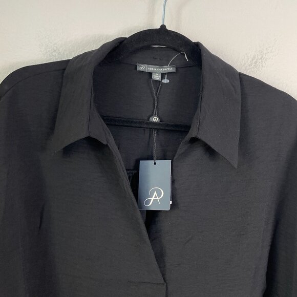 NEW Adrianna Papell Womens Plus 1X Textured Airflow Black V Neck Johnny Blouse - Picture 10 of 12